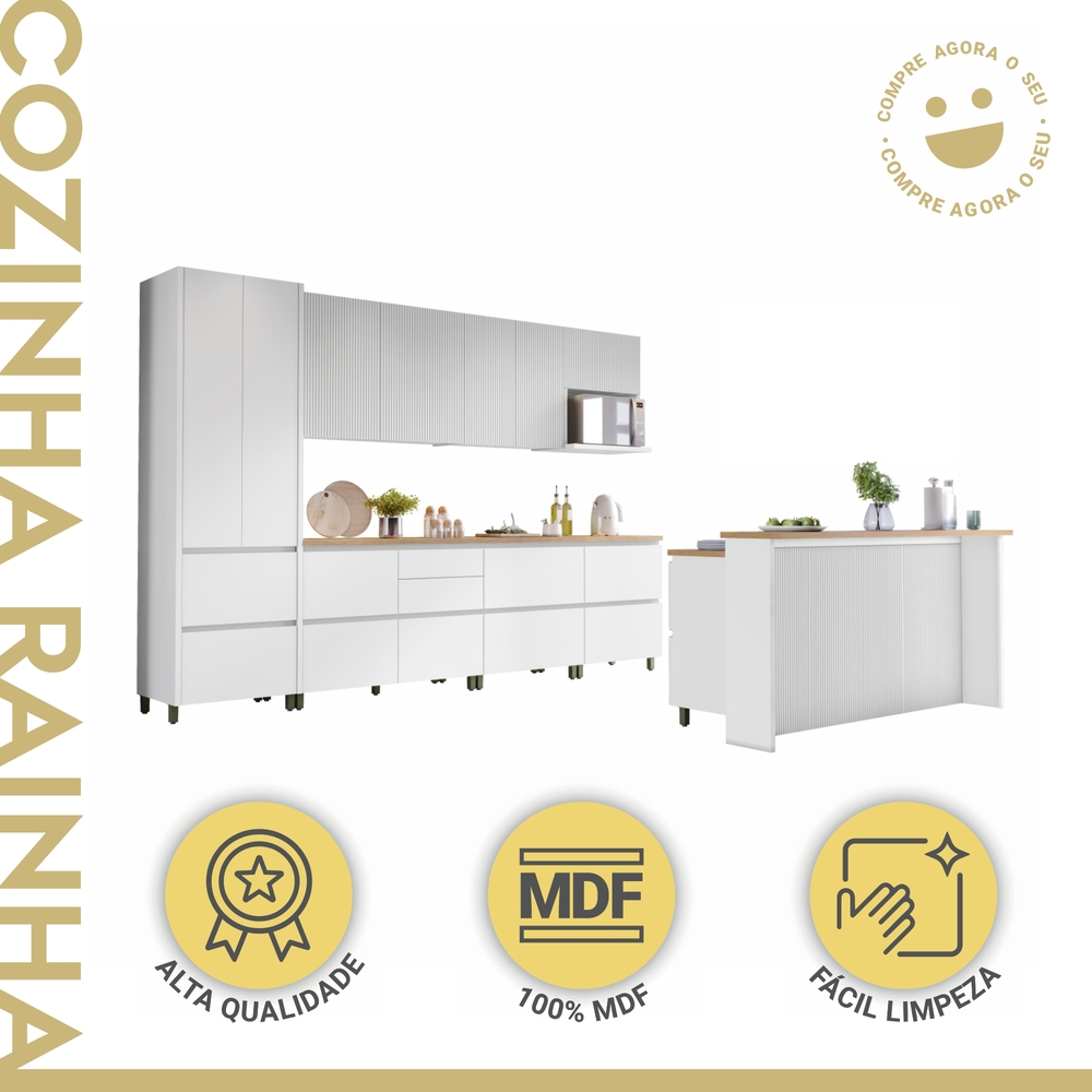 Cozinha 10 Peças 100% MDF Rainha Gourmet Branco