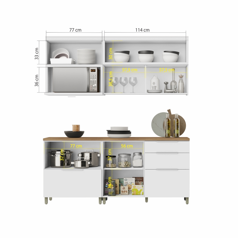 Cozinha 4 Peças 100% MDF Marquesa Branco