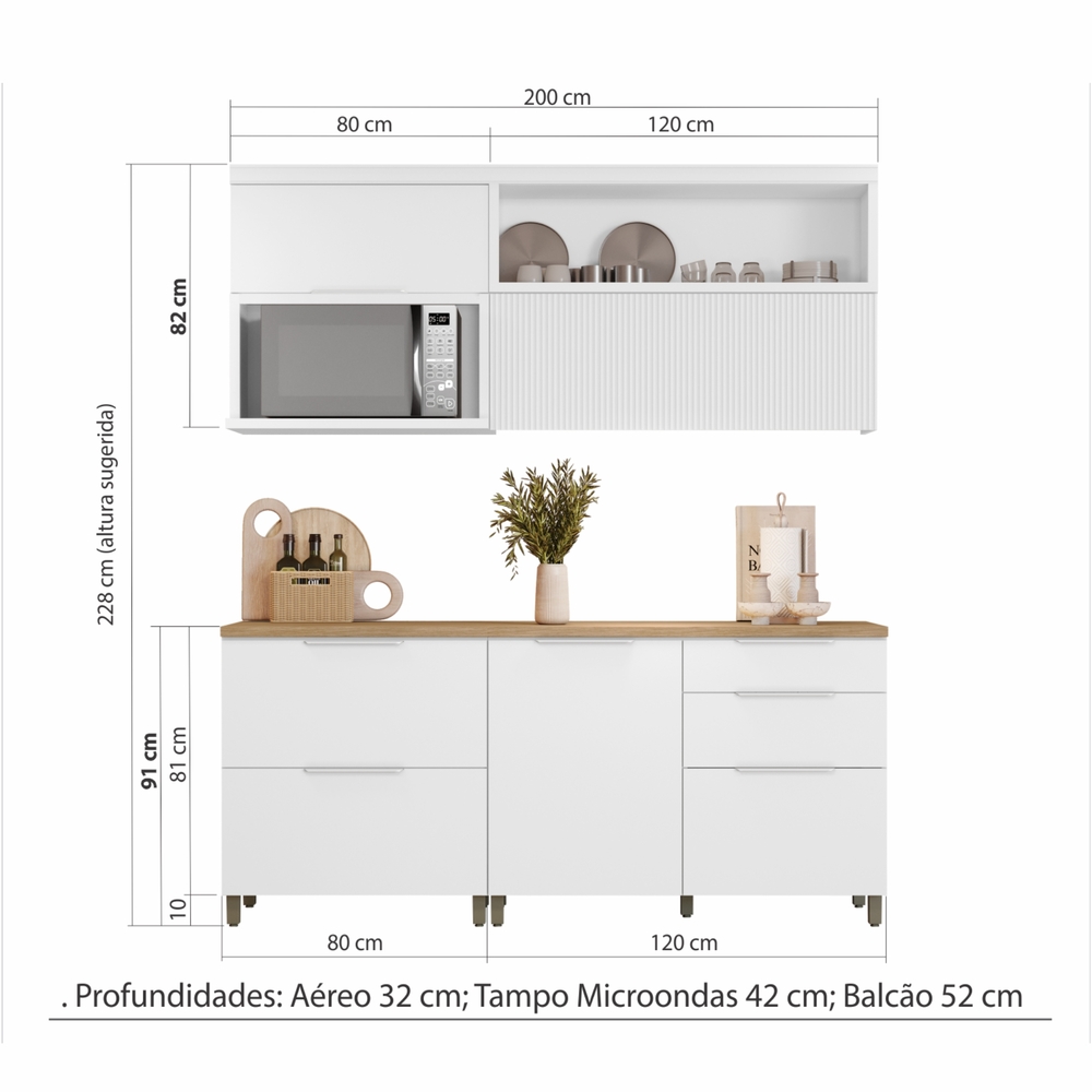 Cozinha 4 Peças 100% MDF Marquesa Branco