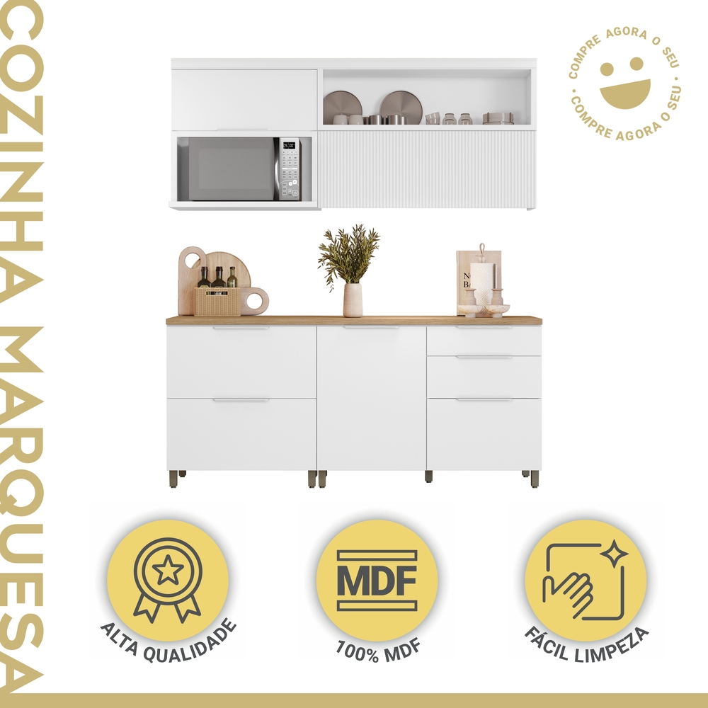 Cozinha 4 Peças 100% MDF Marquesa Branco