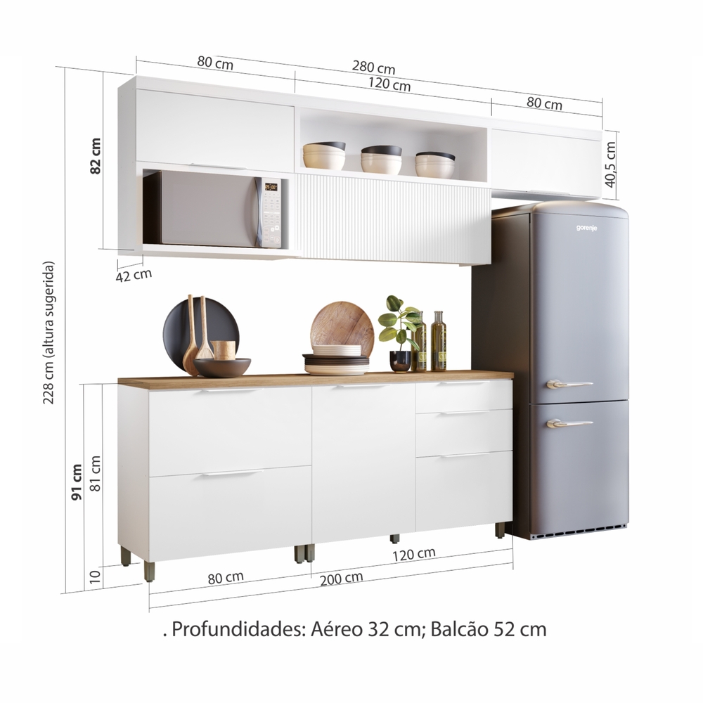 Cozinha 5 Peças 100% MDF Marquesa Branco