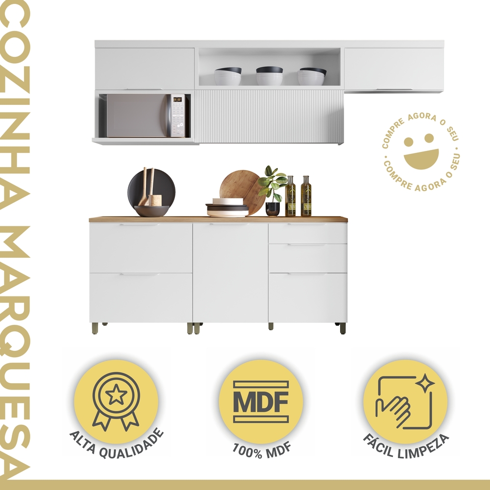 Cozinha 5 Peças 100% MDF Marquesa Branco