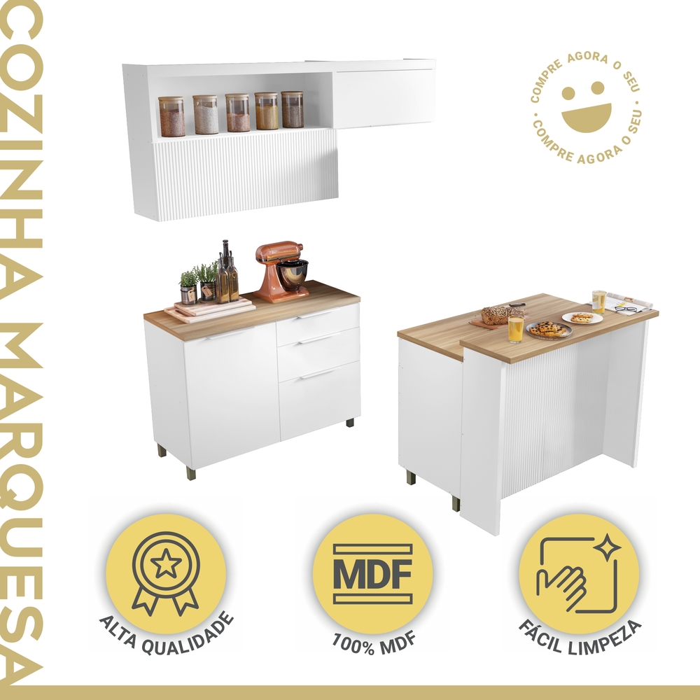 Cozinha 5 Peças 100% MDF Marquesa Gourmet Branco