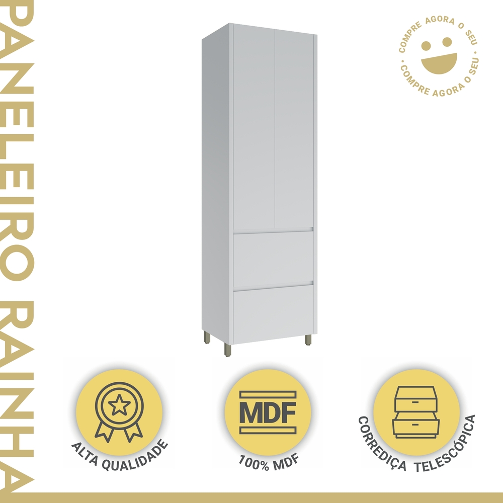 Paneleiro 2 Portas 2 Gavetas 70cm 100% MDF Rainha Branco
