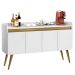 Aparador Buffet Retro Branco Mel Com 4 Portas Com Pés 1,60x0,81 para Sala De Estar Jantar Luxo Gd