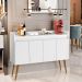 Aparador Buffet Retro Branco Mel Com 4 Portas Com Pés 1,60x0,81 para Sala De Estar Jantar Luxo Gd