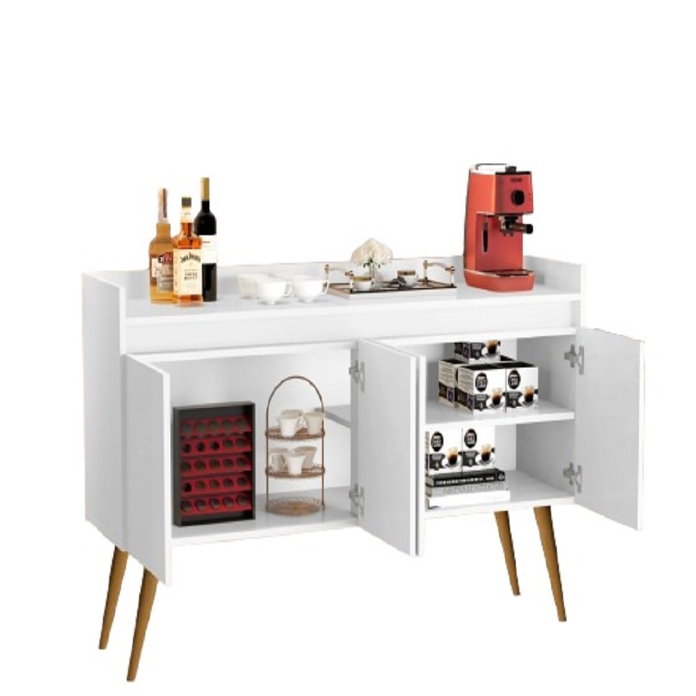 Aparador Buffet Retro Branco Mel Com 4 Portas Com Pés 1,60x0,81 para Sala De Estar Jantar Luxo Gd