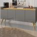 Aparador Buffet Retro Cinza Mel Com 4 Portas Com Pés 1,60x0,81 para Sala De Estar Jantar Luxo Gd