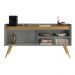 Aparador Buffet Retro Cinza Mel Com 4 Portas Com Pés 1,60x0,81 para Sala De Estar Jantar Luxo Gd