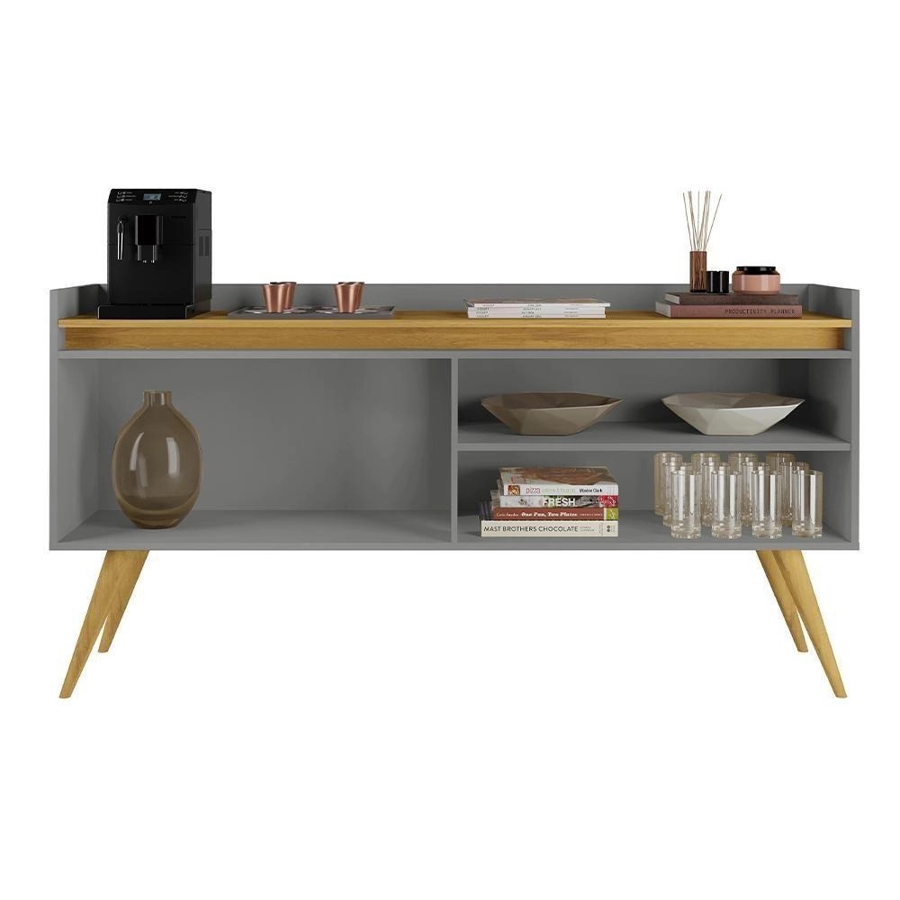 Aparador Buffet Retro Cinza Mel Com 4 Portas Com Pés 1,60x0,81 para Sala De Estar Jantar Luxo Gd