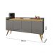 Aparador Buffet Retro Cinza Mel Com 4 Portas Com Pés 1,60x0,81 para Sala De Estar Jantar Luxo Gd