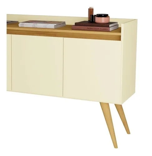Aparador Buffet Retro Off White Com 4 Portas Com Pés 1,60x0,81 para Sala De Estar Jantar Luxo Gd