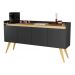 Aparador Buffet Retro Preto Com 4 Portas Com Pés 1,60x0,81 para Sala De Estar Jantar Luxo Gd