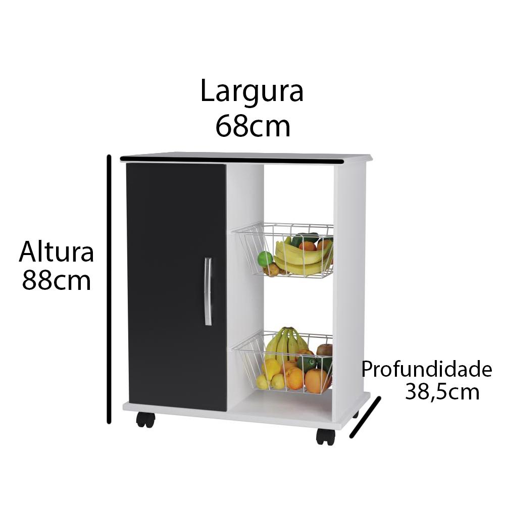 Balcão com Fruteira 1 Porta Ianá - Branco/Preto - Móveis Primus 