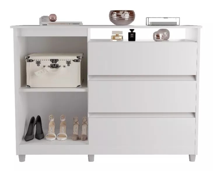 Cômoda Multiuso Organizadora Branca Espaçosa Com 1 Porta 3 Gavetas Luxo Sk