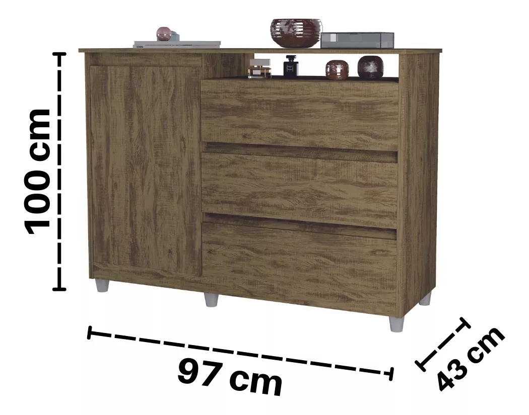 Cômoda Multiuso Organizadora Marrom Espaçosa Com 1 Porta 3 Gavetas Luxo Sk