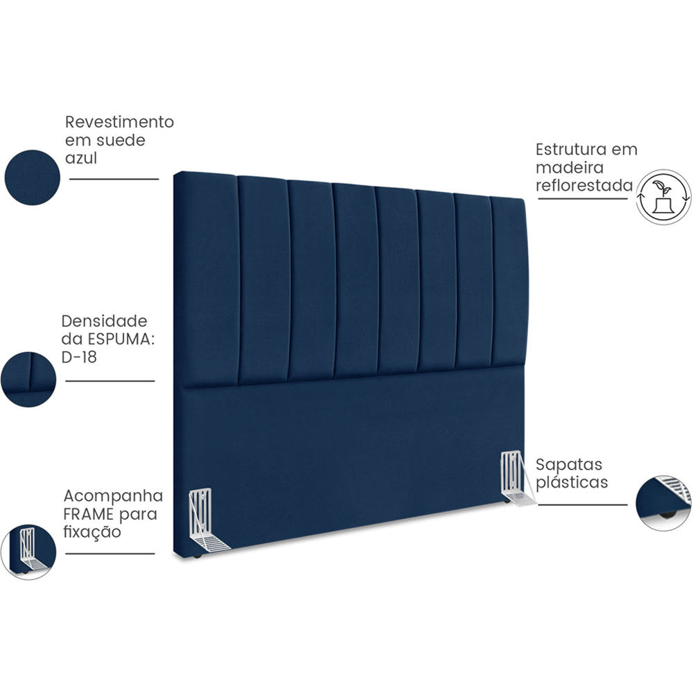 Cabeceira Casal 140cm Allia Suede Azul Marinho RM