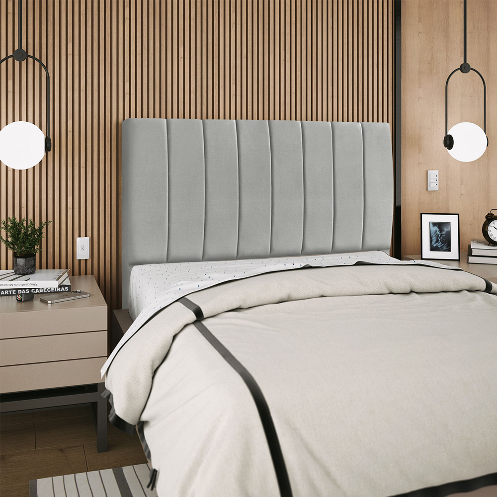 Cabeceira Casal 140cm Allia Suede Cinza Claro RM