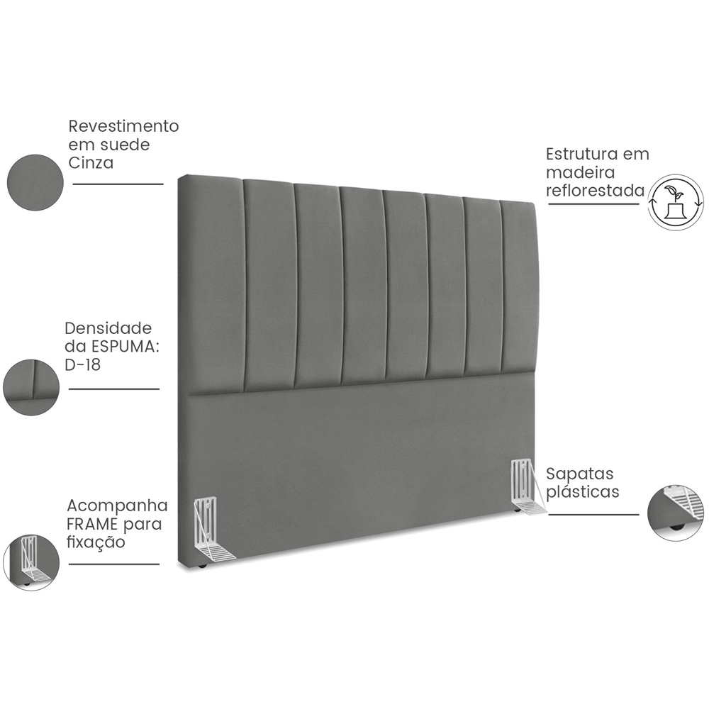 Cabeceira Casal 140cm Allia Suede Cinza RM