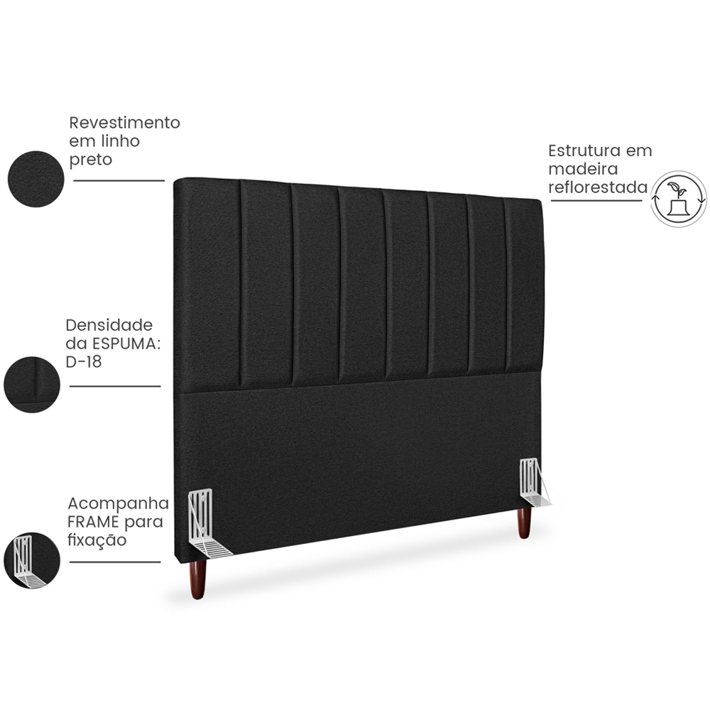 Cabeceira Casal 140cm Arlla Linho Preto RM