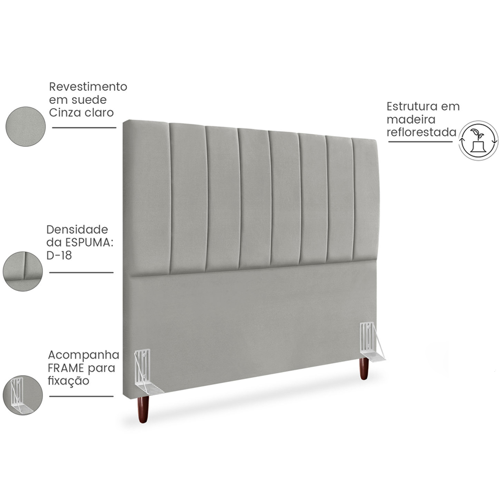 Cabeceira Casal 140cm Arlla Suede Cinza Claro RM