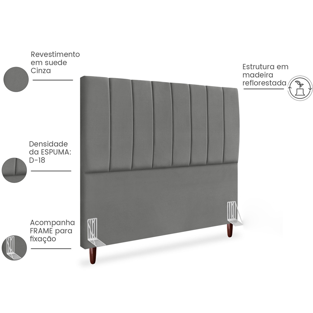Cabeceira Casal 140cm Arlla Suede Cinza RM