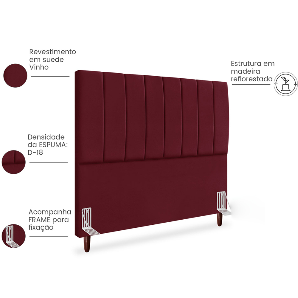 Cabeceira Casal 140cm Arlla Suede Vinho RM