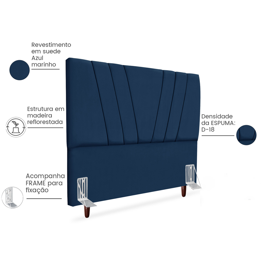 Cabeceira Casal 140cm Bell Suede Azul RM