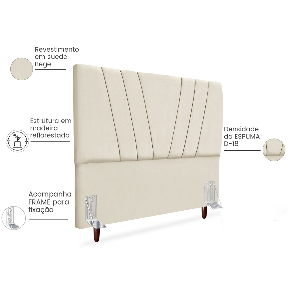 Cabeceira Casal 140cm Bell Suede Bege RM
