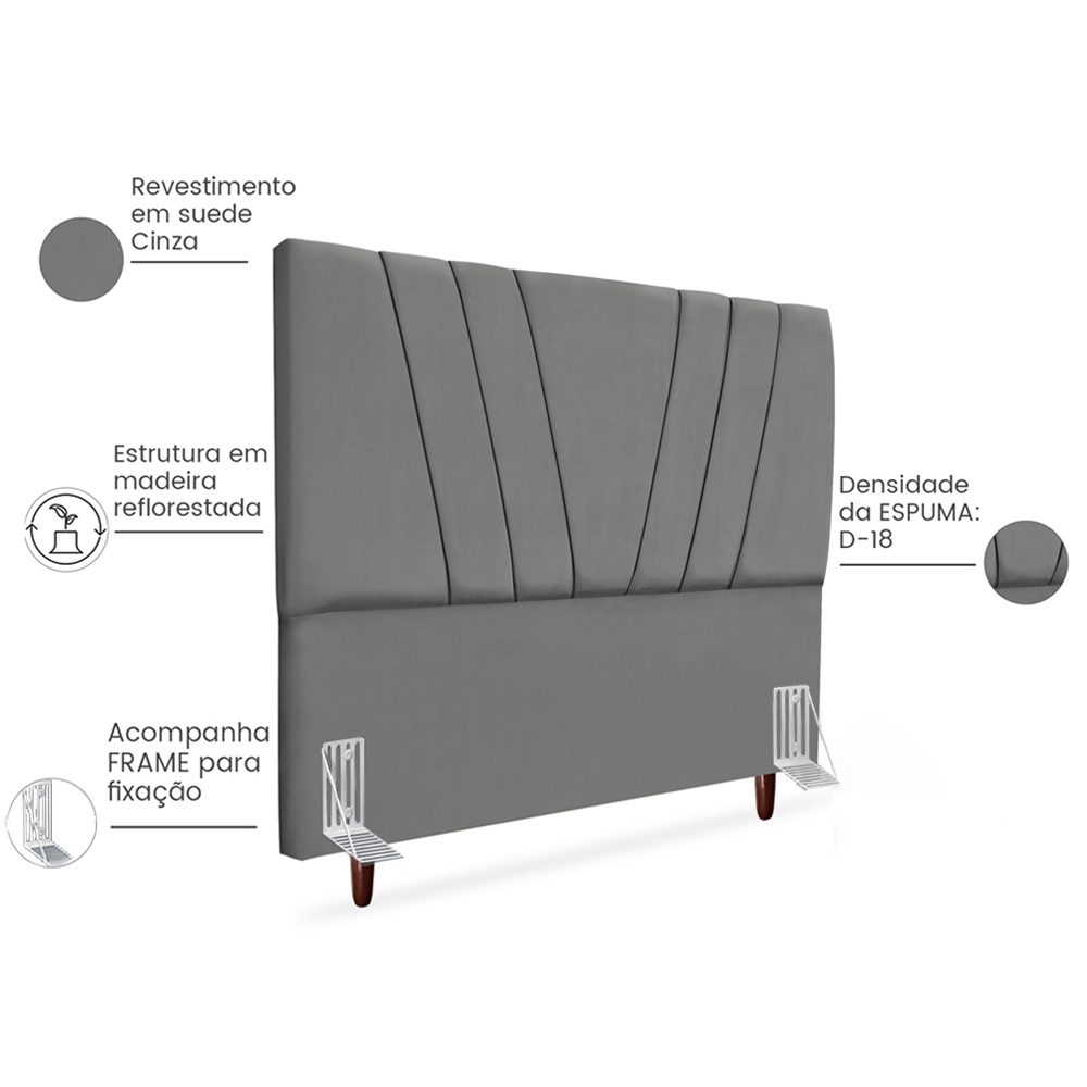 Cabeceira Casal 140cm Bell Suede Cinza RM