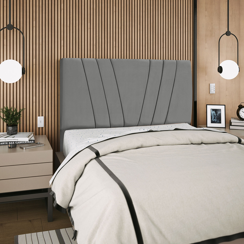 Cabeceira Casal 140cm Bell Suede Cinza RM
