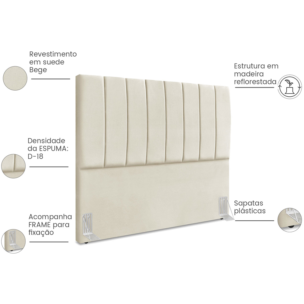 Cabeceira Queen 160cm Allia Suede Bege RM