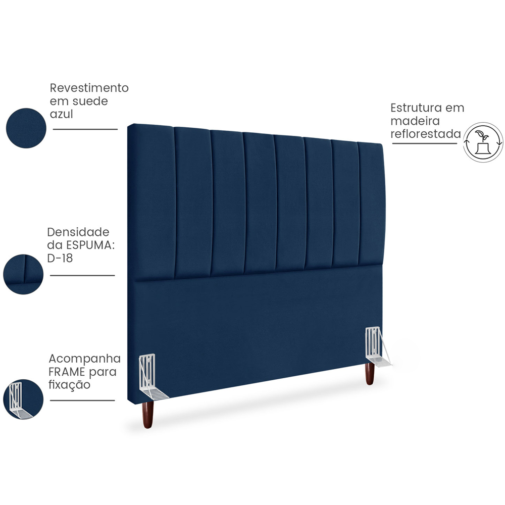 Cabeceira Queen 160cm Arlla Suede Azul Marinho RM