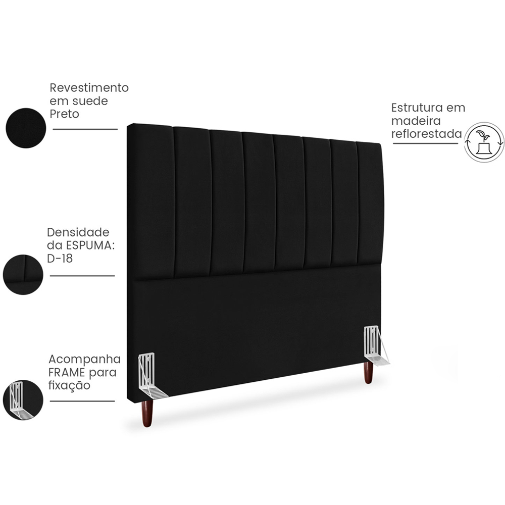 Cabeceira Queen 160cm Arlla Suede Preto RM