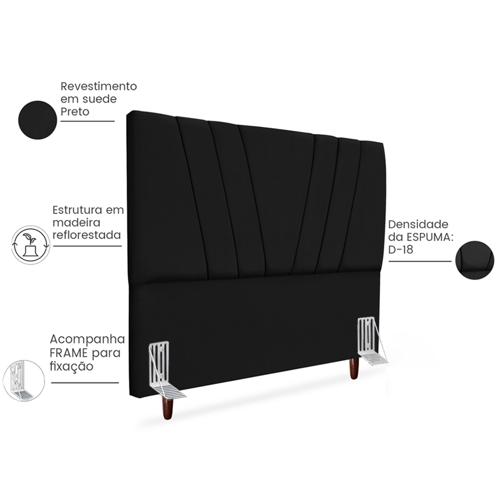 Cabeceira Queen 160cm Bell Suede Preto RM
