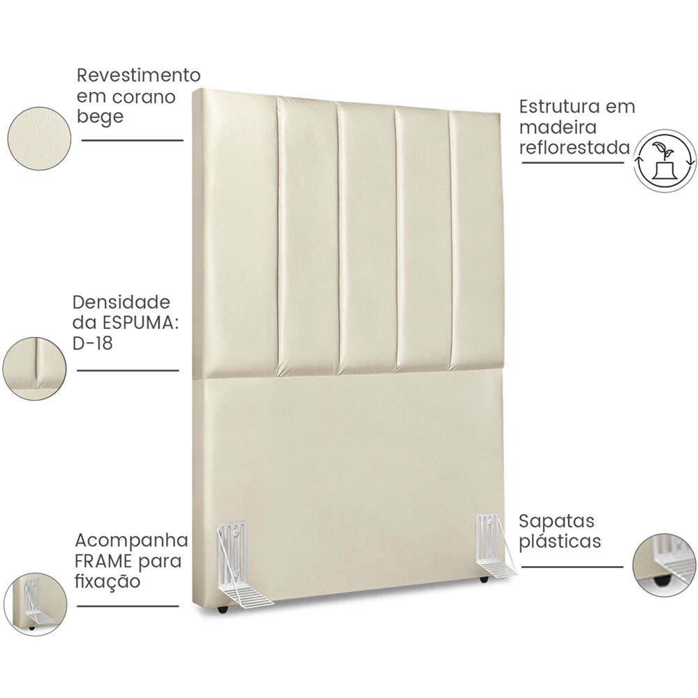 Cabeceira Solteiro 90cm Allia Corano Bege RM