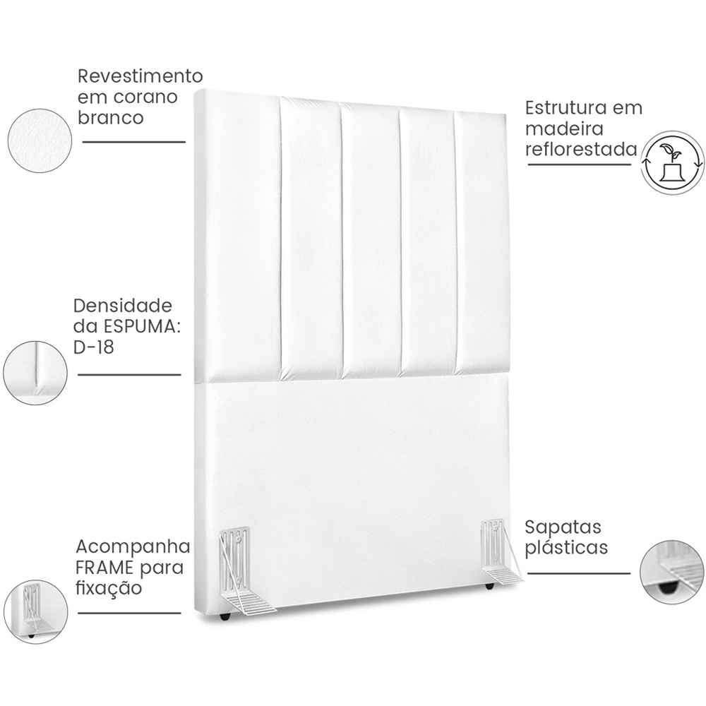 Cabeceira Solteiro 90cm Allia Corano Branco RM