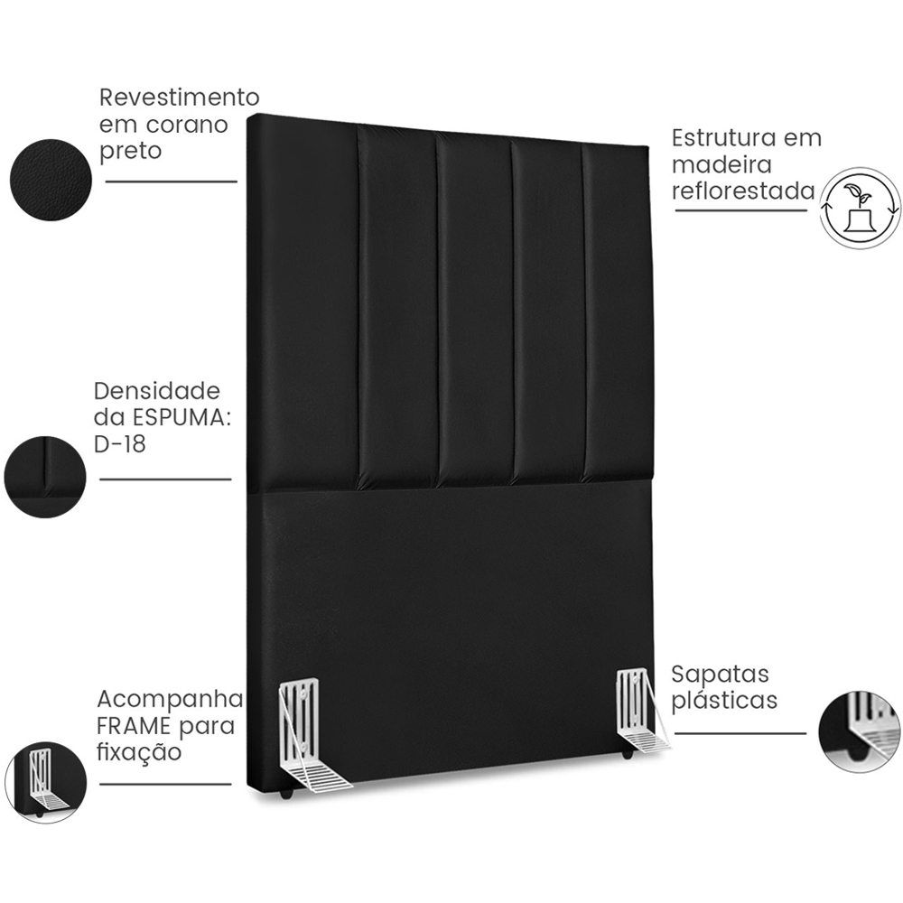 Cabeceira Solteiro 90cm Allia Corano Preto RM