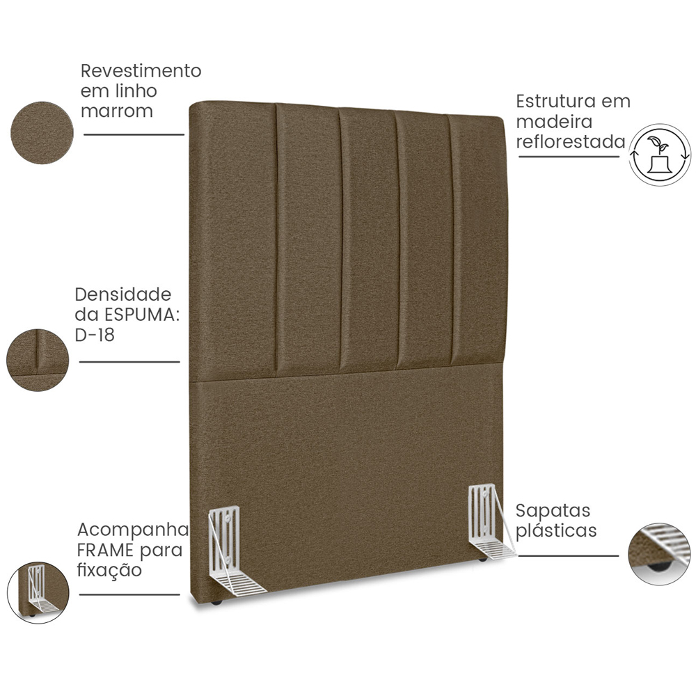 Cabeceira Solteiro 90cm Allia Linho Marrom RM