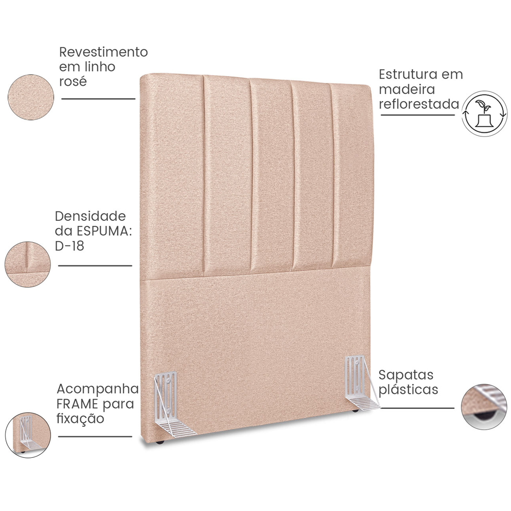 Cabeceira Solteiro 90cm Allia Linho Rose RM