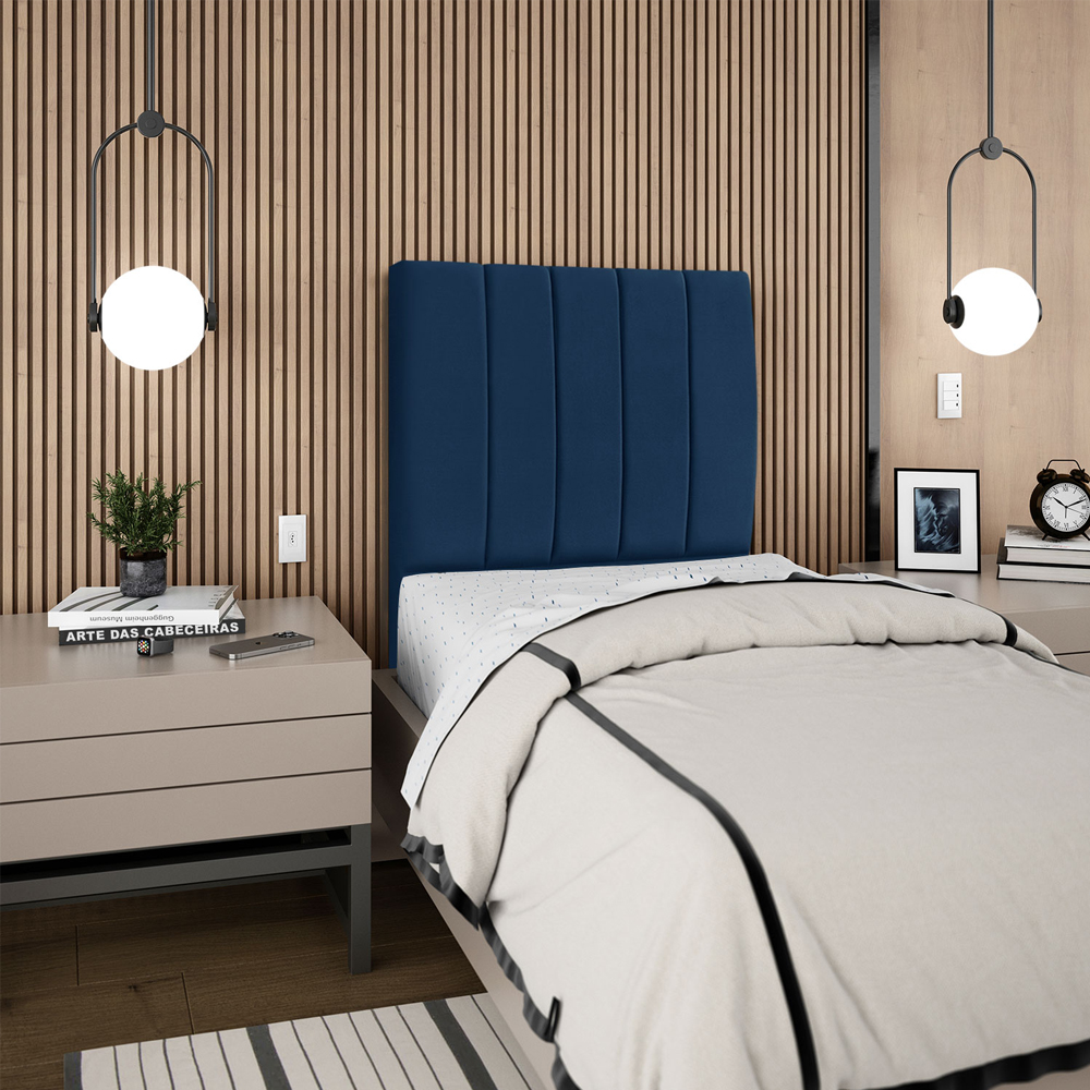 Cabeceira Solteiro 90cm Allia Suede Azul Marinho RM