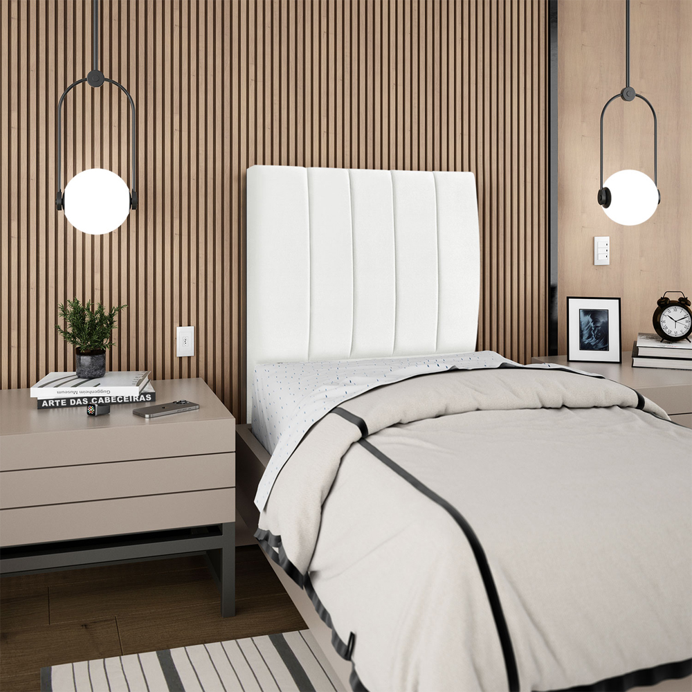 Cabeceira Solteiro 90cm Allia Suede Branco RM