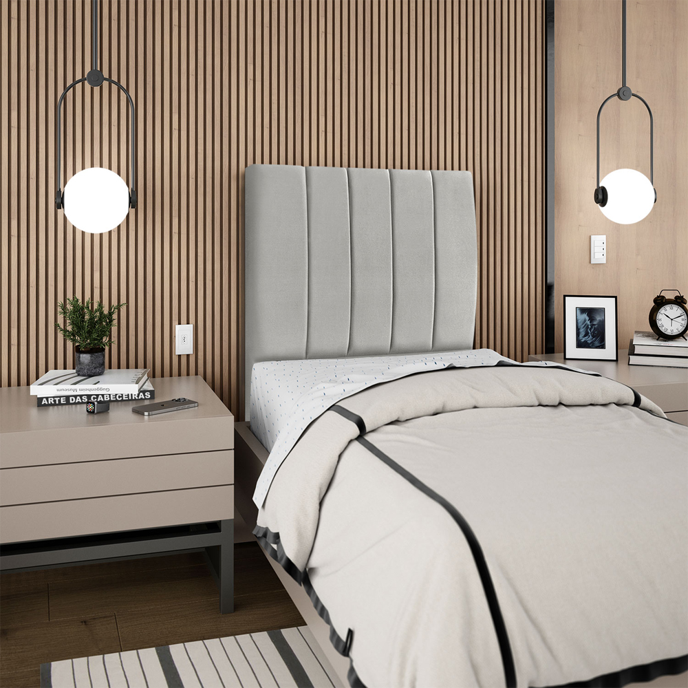 Cabeceira Solteiro 90cm Allia Suede Cinza Claro RM