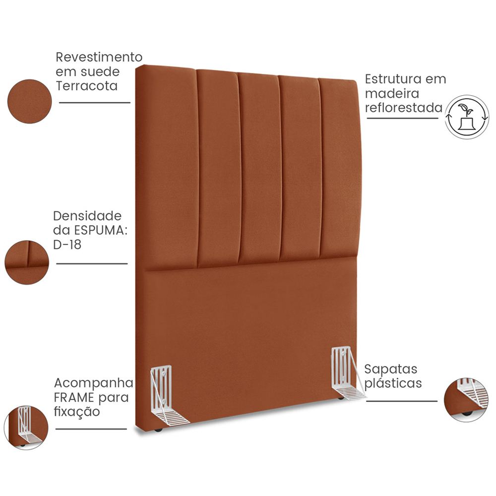 Cabeceira Solteiro 90cm Allia Suede Terracota RM