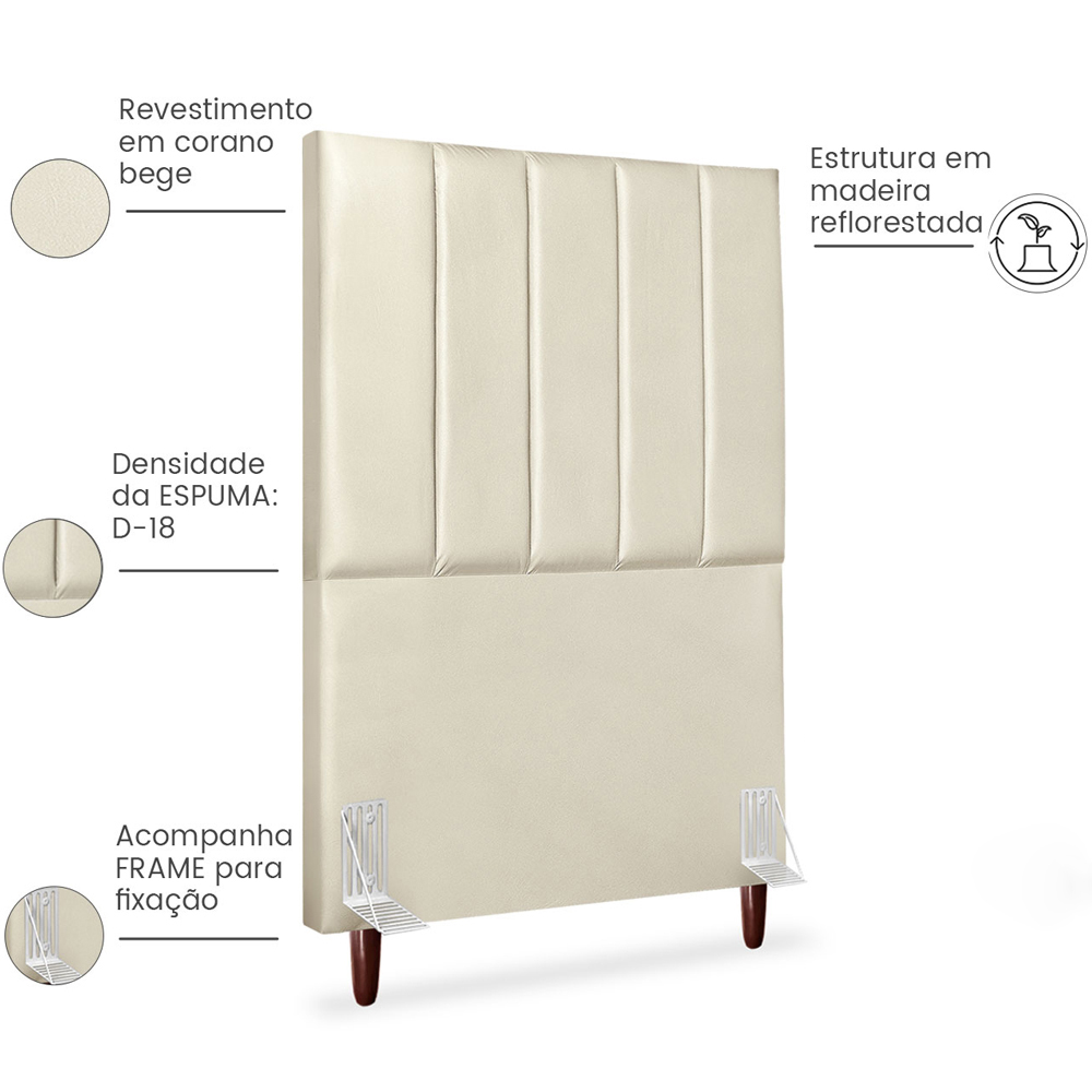 Cabeceira Solteiro 90cm Arlla Corano Bege RM