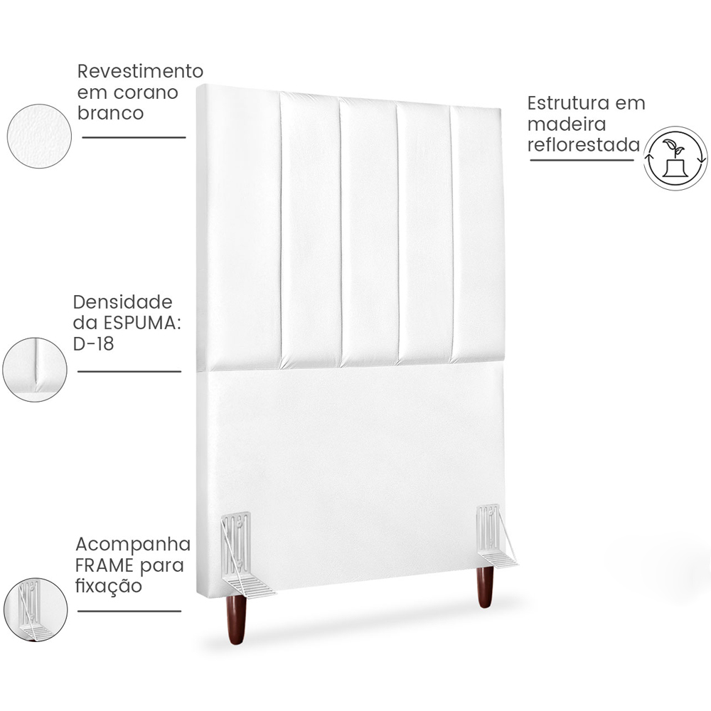 Cabeceira Solteiro 90cm Arlla Corano Branco RM