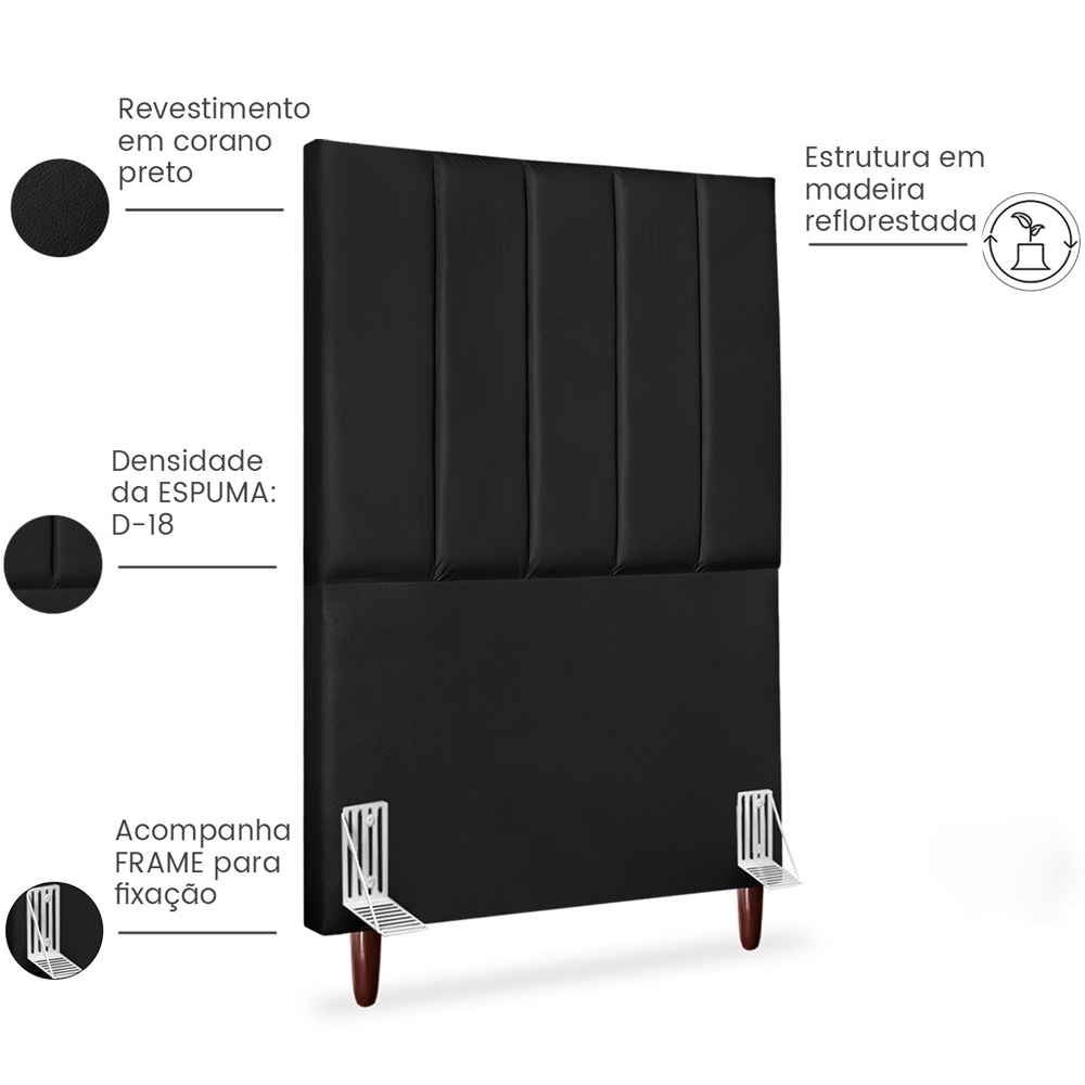 Cabeceira Solteiro 90cm Arlla Corano Preto RM
