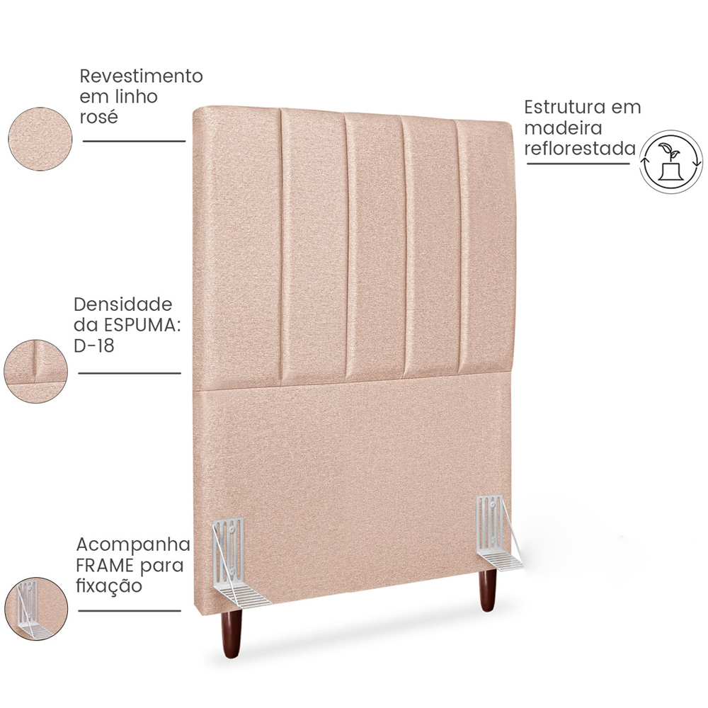 Cabeceira Solteiro 90cm Arlla Linho Rose RM