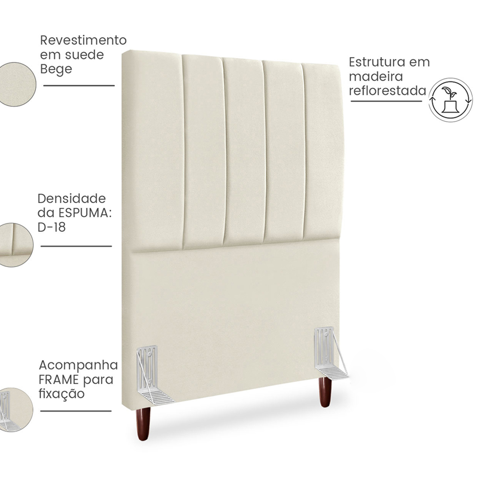 Cabeceira Solteiro 90cm Arlla Suede Bege RM