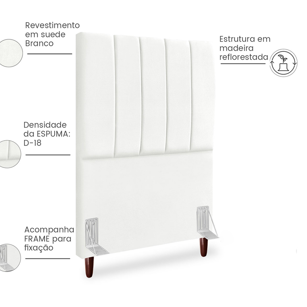 Cabeceira Solteiro 90cm Arlla Suede Branco RM